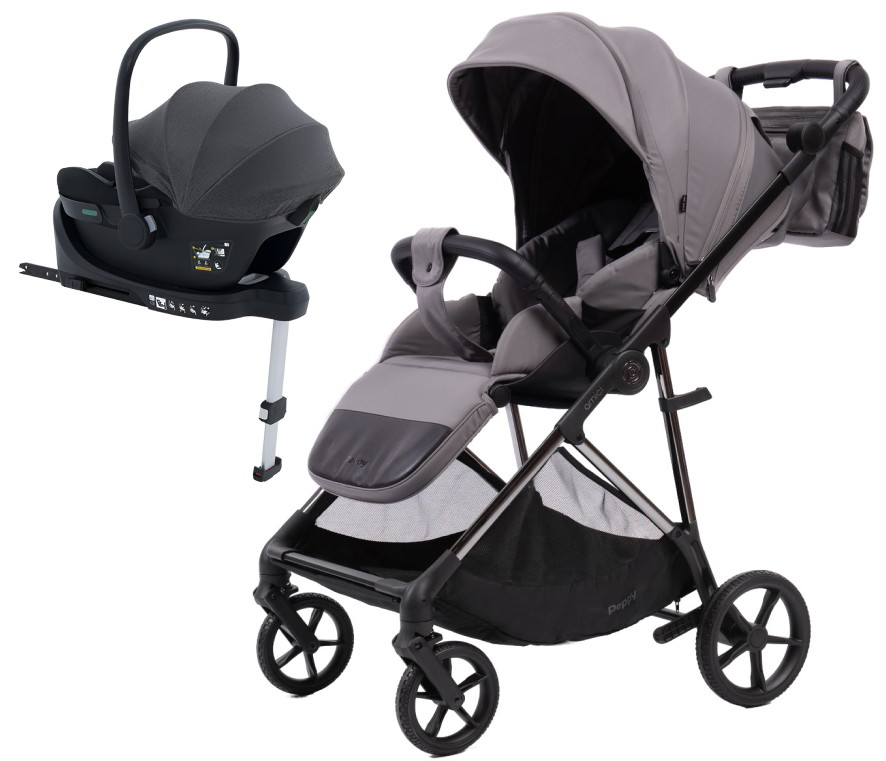 Прогулочная коляска Peppy Amici с автокреслом Jovikids Aria и базой Grey рама Black Chrome