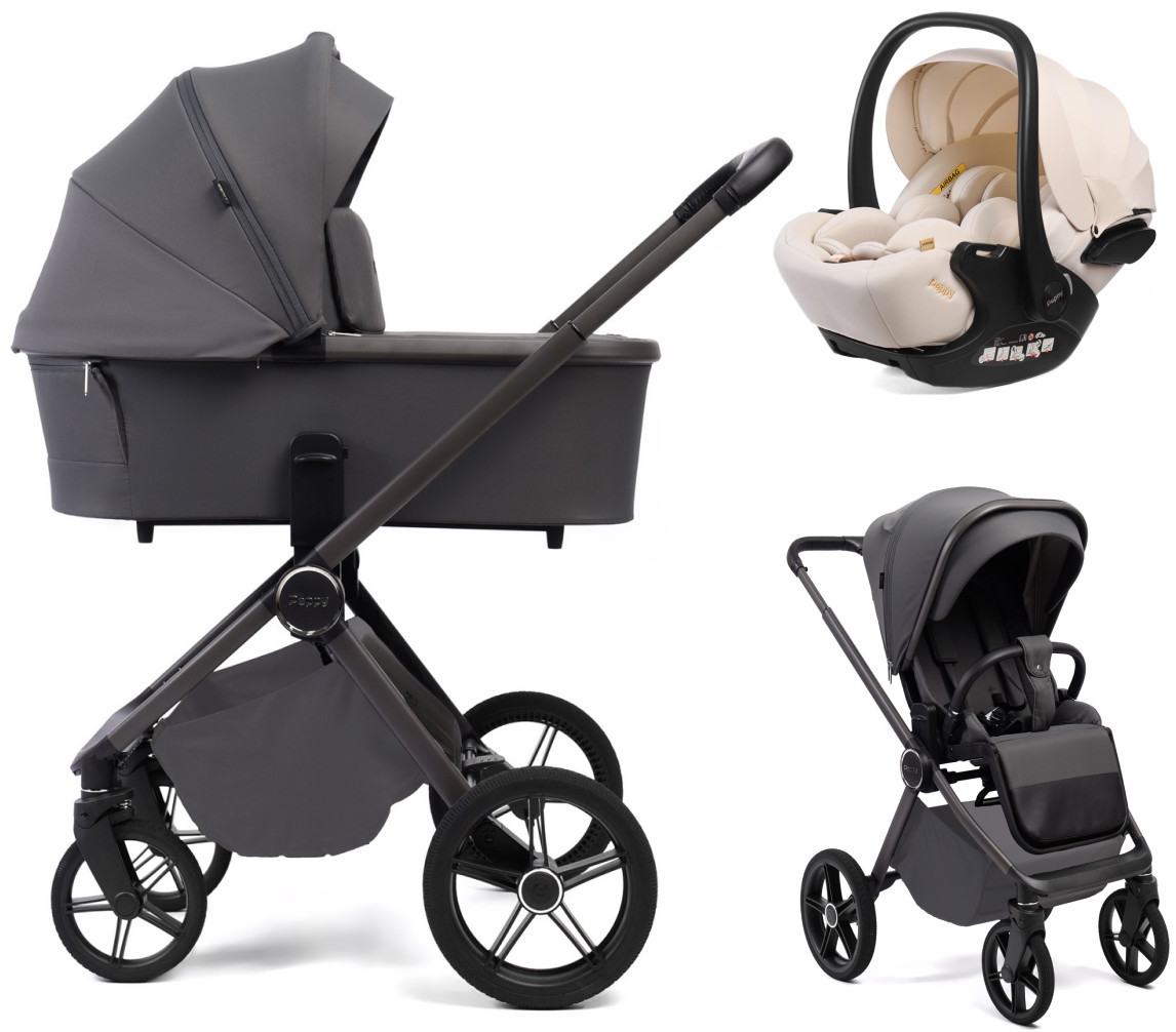 Детская коляска Peppy Monaco Plus 3 в 1 с автокреслом Verona Beige Antrazit (графитовый), рама серая