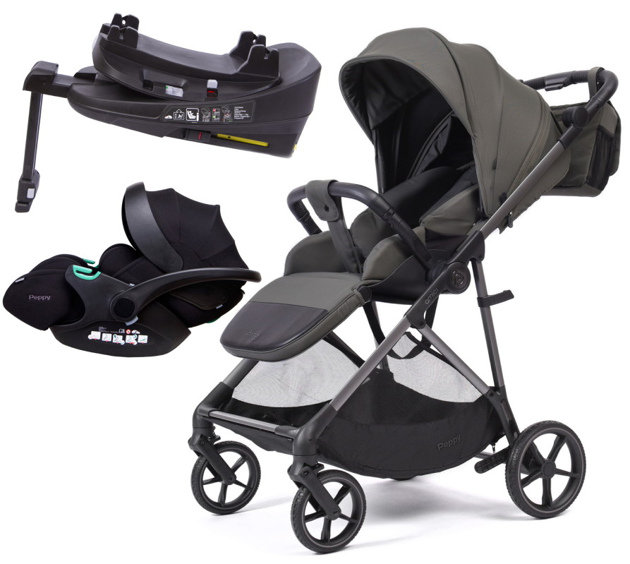 Прогулочная коляска Peppy Amici с автокреслом Verona Black и базой Antrazit рама Grey