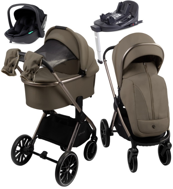 Детская коляска AmaroBaby Genius 4 в 1 с автокреслом Rant Miro Black и базой коричневый