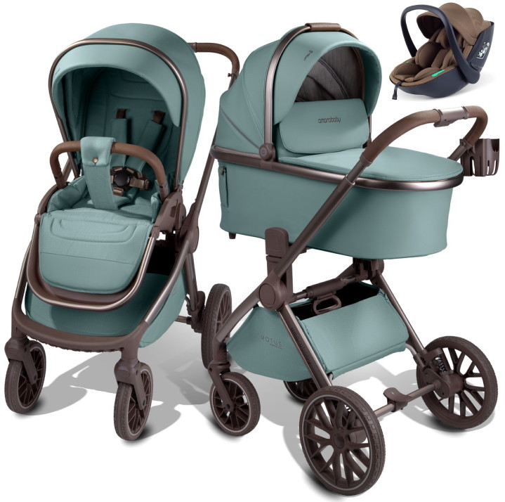 Детская коляска AmaroBaby Motus Premium Ecco Exclusive 3 в 1 с автокреслом Rant Miro Moca лагуна