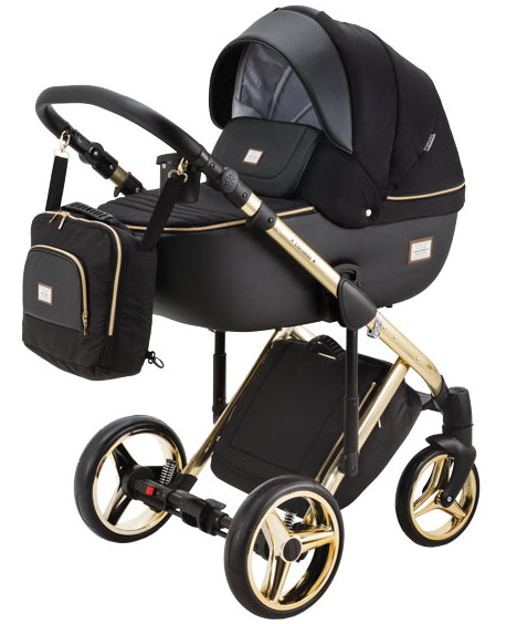 Детская коляска Adamex Luciano Special Edition 3 в 1 Q85 (ЧЕРН+ЧЕРН.ПЕРФ.КОЖА+ЗОЛОТО РАМА)