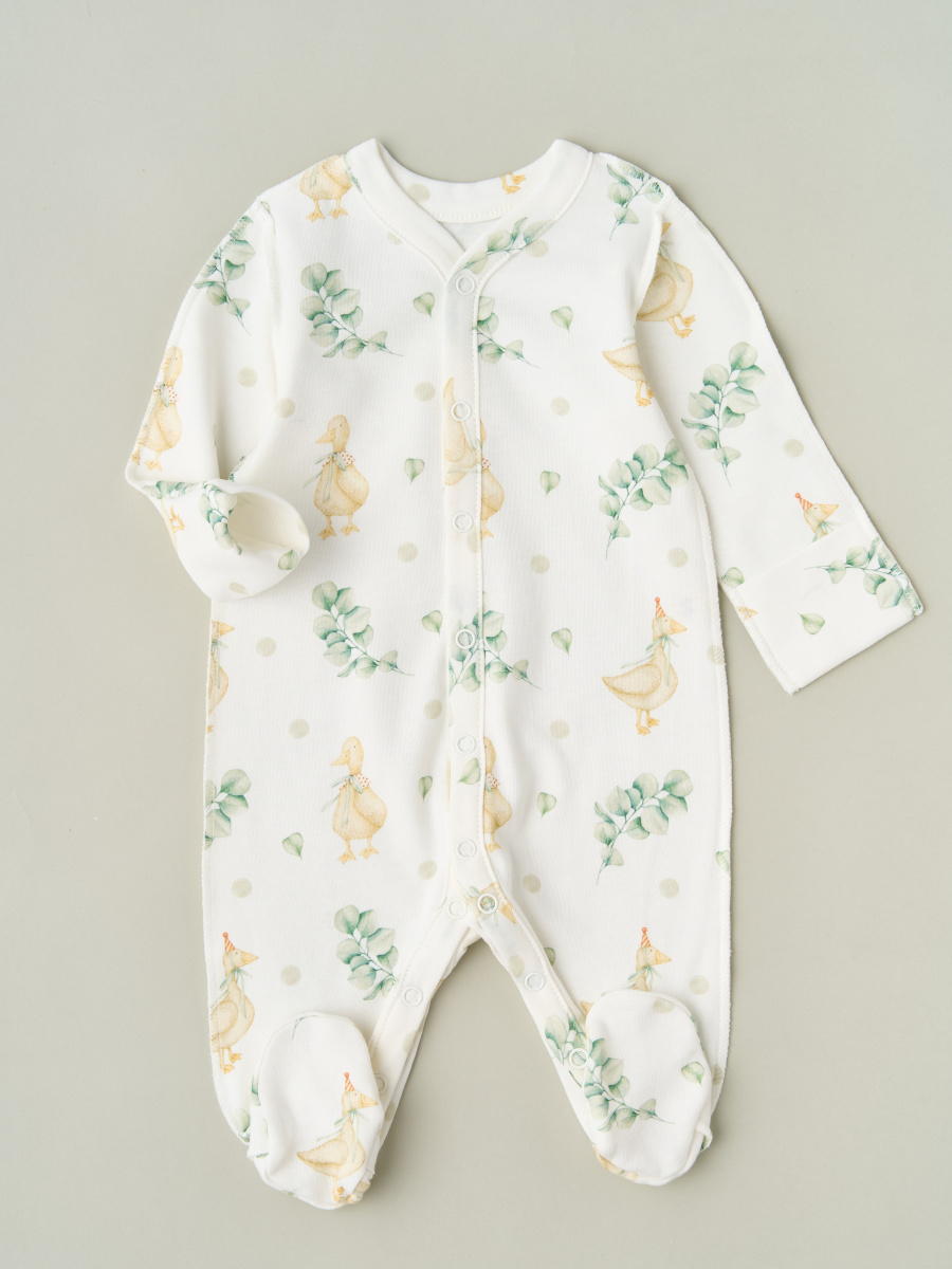 Комбинезон на кнопках Little Star Гуси с веточками эвкалипта 30032 (ЧЗ-мз) крем 74