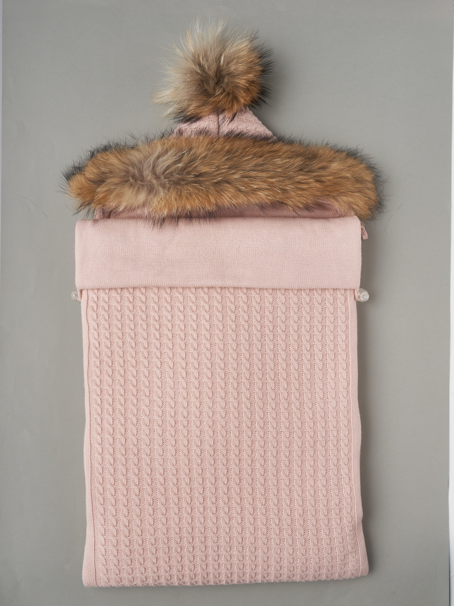 Конверт-Кокон Little Star с натуральной опушкой и помпоном на 2-х молниях 33177 пудровый