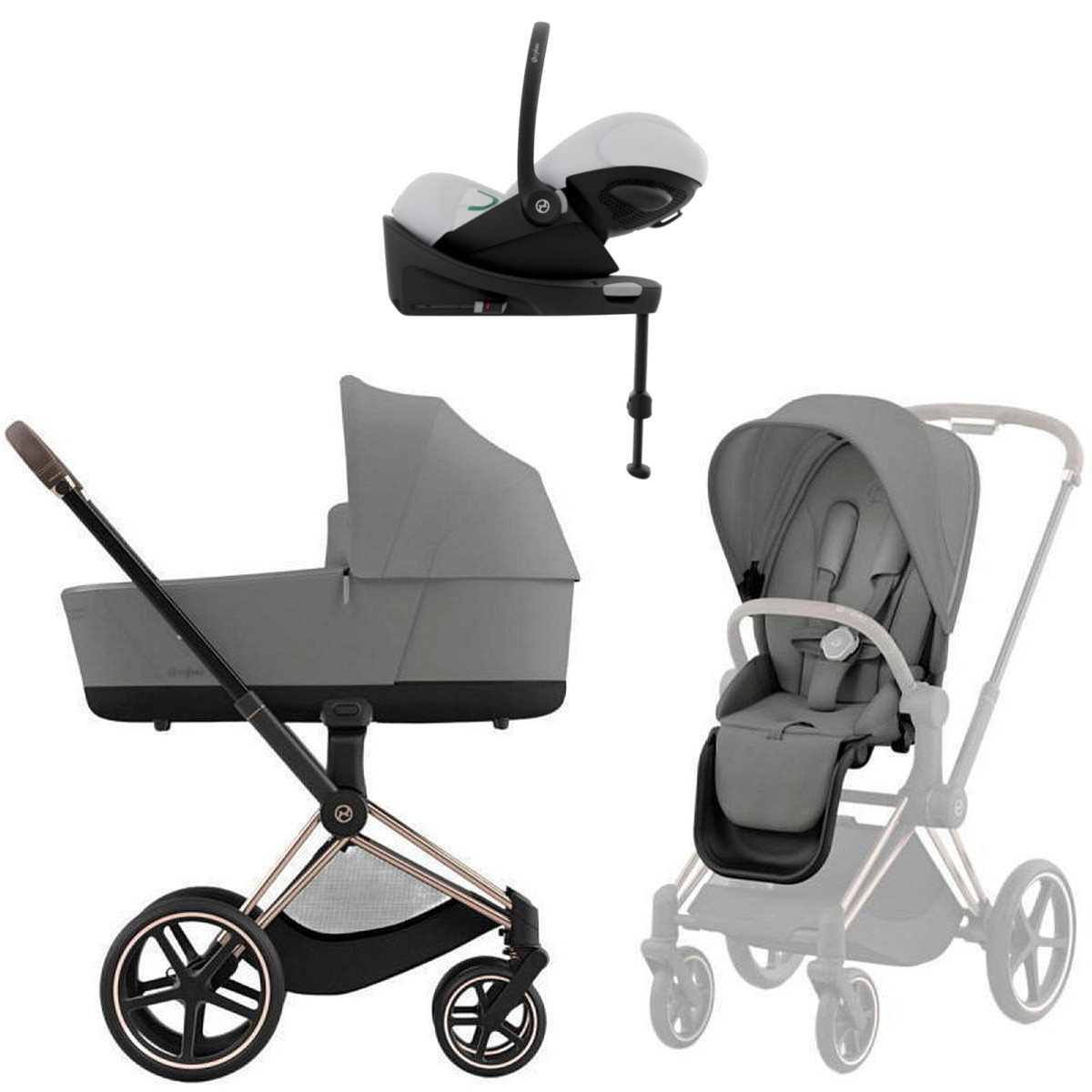 Коляска Cybex Priam IV Rosegold complete Cloud G Fog Grey Base G 4 в 1 Mirage Grey
