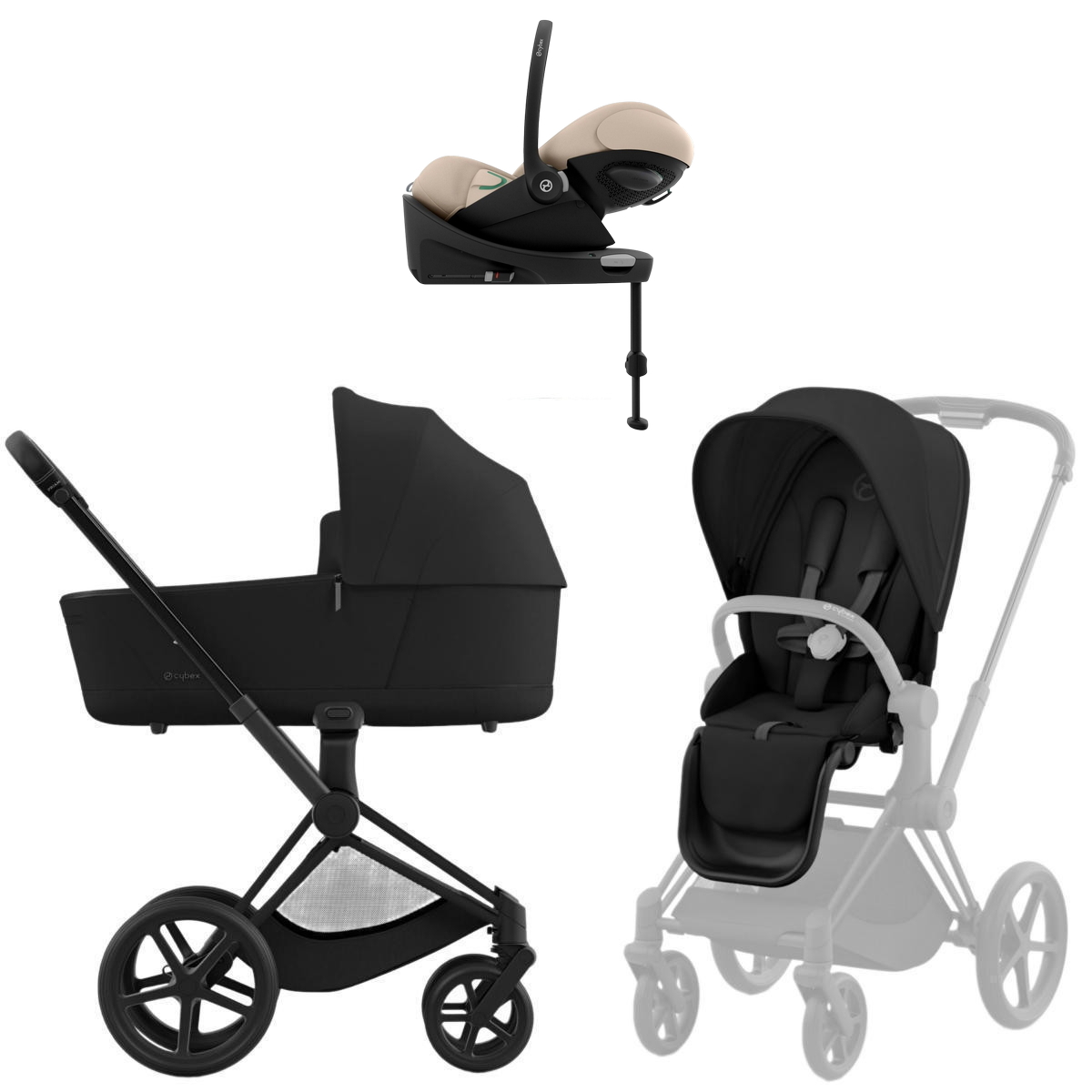 Коляска Cybex Priam IV Matt Black complete Cloud G3 Almond Beige Base G3 4 в 1 Sepia Black