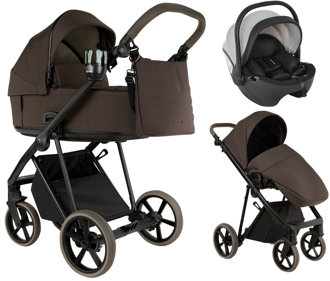 Детская коляска Roan Sol 2.0 3 в 1 с автокреслом Pituso Baesa Pro Black,Beige Canopy SLL/34/T Turkish Coffe/Black/руч.Cappuccino