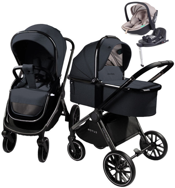Детская коляска AmaroBaby Motus V2 4 в 1 с автокреслом Rant Miro Beige и базой серый