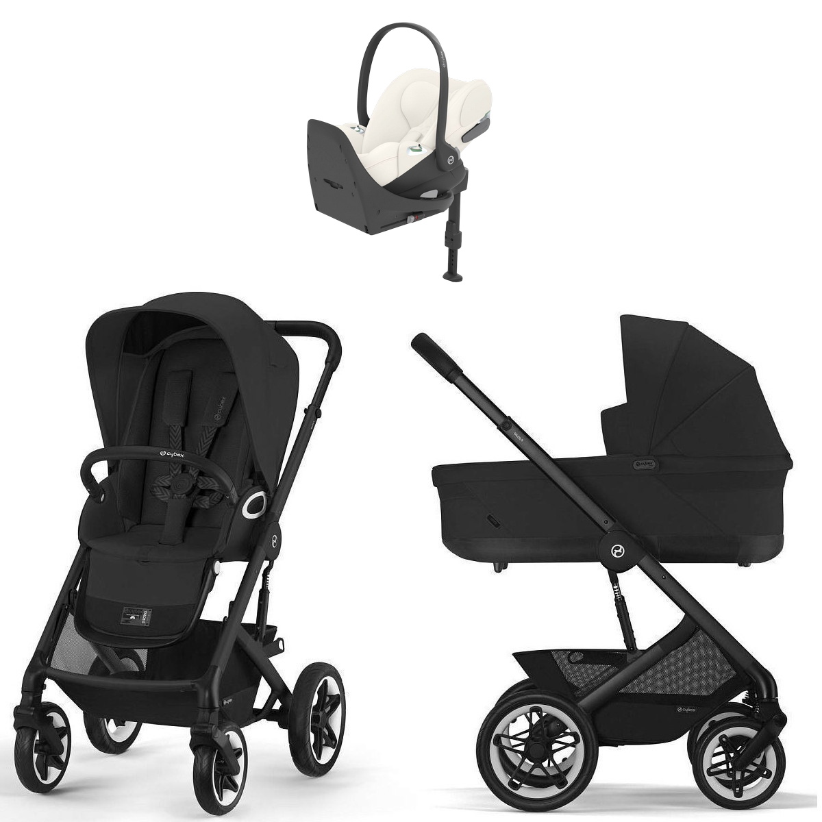 Коляска Cybex Talos S Lux BLK complete Cloud T Off White Plus Base T 4 в 1 Moon Black с дождевиками