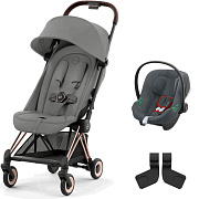 Коляска Cybex Coya Rosegold Frame Aton B2 i-Size Steel Grey 2 в 1 Mirage Grey с дождевиком и бампером