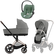 Коляска 3 в 1 Cybex Priam IV Rosegold complete и автокресло Cloud T i-Size Leaf Green Plus Mirage Grey