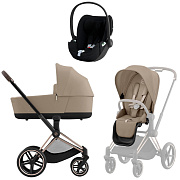 Коляска 3 в 1 Cybex Priam IV Rosegold complete и автокресло Cloud T i-Size Sepia Black Plus Cozy Beige