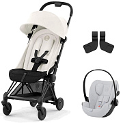 Коляска Cybex Coya Matt Black Frame Cloud G i-Size Fog Grey 2 в 1 Off White с дождевиком и бампером
