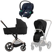 Коляска 3 в 1 Cybex Priam IV Rosegold complete и автокресло Aton S2 i-Size Ocean Blue Sepia Black