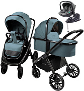 Детская коляска AmaroBaby Motus V2 4 в 1 с автокреслом Rant Miro Olive и базой бирюзовый