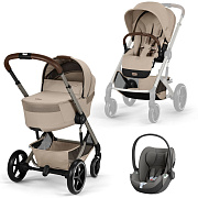Коляска Cybex Balios S Lux Fold Cot TPE Cloud T Mirage Grey 3 в 1 Almond Beige с дождевиками