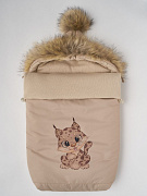 Конверт-кокон Little Star на 2-х молниях с натур опушкой и помпоном плащевка, флис рысенок, бежевый