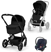 Коляска Cybex Balios S Lux Fold Cot BLK Aton B2 Bay Blue 3 в 1 Moon Black с дождевиками