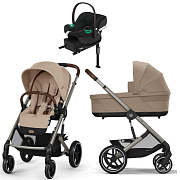 Коляска Cybex Balios S Lux TPE complete Aton B2 Volcano Black Base One 4 в 1 Almond Beige с дождевиками