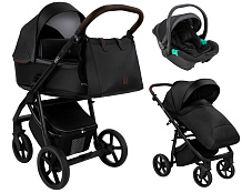 Детская коляска Roan Esso Кожа 3 в 1 с автокреслом Pituso Santiso Pro ESSK/210/1 Black /Black/руч.Тем.коричневый