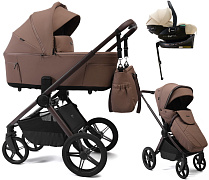 Детская коляска Peppy Soho 4 в 1 с автокреслом Jet Beige и базой Cappuccino (капучино) рама шоколад