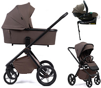 Детская коляска Peppy Monaco Plus 4 в 1 с автокреслом Jet Brown и базой Brownie (коричневый), рама черная