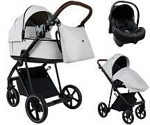 Детская коляска Roan Sol Vintage Leather 2.0 3 в 1 с автокреслом Tutis Elo Lux EduSky Black SL/12/L Island Stone /Black/ руч.Коричневый