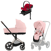 Коляска Cybex Priam IV Rosegold complete Aton B2 Dynamic Red Base One 4 в 1 Peach Pink