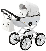 Детская коляска Adamex Chantal Retro Deluxe 2 в 1 C104A (БЕЛАЯ 100% КОЖА-ХРОМ.МОЛНИИ)