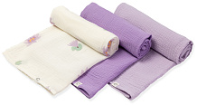 Пелёнки муслиновые Buba Kids, 3 шт, 75х75 см BKMUSSW23IV Кувшинка лиловая на молочном/ сирень/ ирис