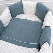 Комплект в детскую кроватку Lappetti Organic baby cotton для овальной и прямоугольной кроватки 6 предметов. джинсовый