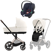 Коляска 3 в 1 Cybex Priam IV Rosegold complete и автокресло Aton B2 i-Size Bay Blue Off White