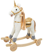 Лошадка каталка-качалка Amarobaby Unicorn, на колесах белый/золотой