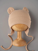 Шапочка-котелок Little Star Мишка с завязками 84010 бежевый 36