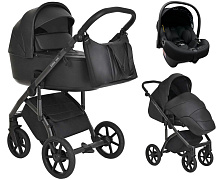 Детская коляска Roan Bass Next Кожа 3 в 1 с автокреслом Tutis Elo Lux EduSky Black RN088/1 Black/Black