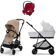 Коляска Cybex Melio Carbon Aton B2 i-Size Dynamic Red 3 в 1 Almond Beige с дождевиком/Fog Grey