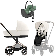 Коляска Cybex Priam IV Rosegold complete Cloud T Leaf Green Plus Base T 3 в 1 Off White