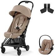 Коляска Cybex Coya Matt Black Frame Cloud G i-Size Almond Beige Plus 2 в 1 Cozy Beige с дождевиком и бампером