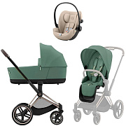 Коляска Cybex Priam IV Rosegold complete Cloud G3 Almond Beige 3 в 1 Leaf Green