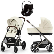Коляска Cybex Balios S Lux TPE complete Cloud G Moon Black Plus 3 в 1 Seashell Beige с дождевиками