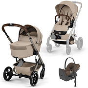 Коляска Cybex Balios S Lux Fold Cot TPE Cloud T Coconut Brown Plus Base T 4 в 1 Almond Beige с дождевиками