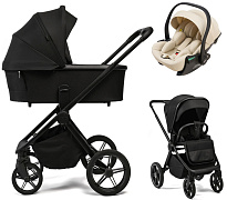 Детская коляска Peppy Monaco Plus 3 в 1 с автокреслом Jet Beige Black (черный), рама черная