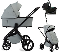 Детская коляска Peppy Monaco Plus 4 в 1 с автокреслом Jet Black и базой Mint (мятный), рама черная