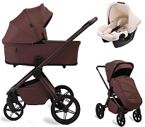 Детская коляска Peppy Monaco Plus 3 в 1 с автокреслом Rise Milk Burgundy (винный), рама коричневая