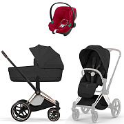 Коляска Cybex Priam V Rosegold Style Aton B2 Dynamic Red 3 в 1 Sepia Black