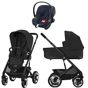 Коляска Cybex Talos S Lux BLK complete Aton B2 Bay Blue 3 в 1 Moon Black с дождевиками