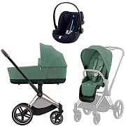 Коляска Cybex Priam IV Rosegold complete и автокресло Cloud G i-Size Ocean Blue Plus 3 в 1 Leaf Green