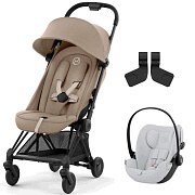 Коляска Cybex Coya Matt Black Frame Cloud G i-Size Fog Grey 2 в 1 Cozy Beige с дождевиком и бампером