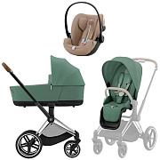 Коляска Cybex Priam IV Chrome Brown complete и автокресло Cloud G i-Size Almond Beige Plus 3 в 1 Leaf Green