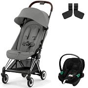 Коляска Cybex Coya Chrome Frame Aton S2 i-Size Moon Black 2 в 1 Mirage Grey с дождевиком